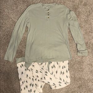 Sage Henley Pajama Set | Soft Long Sleeve + Tree Print Pants | Cozy Sleepwear
